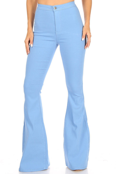 High Waisted Stretchy Bell Bottom Jeans - Baby Blue - SohoGirl.com